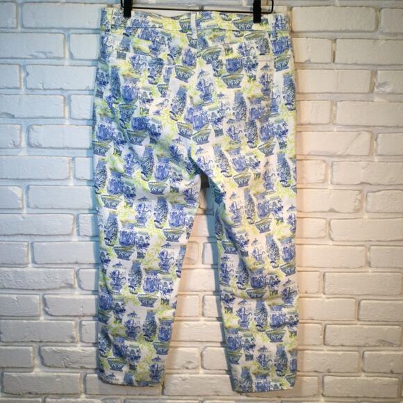 Talbots READ hemmed Slim Ankle Jeans Watercolor Vases Print 14 inseam 25 - Picture 5 of 6